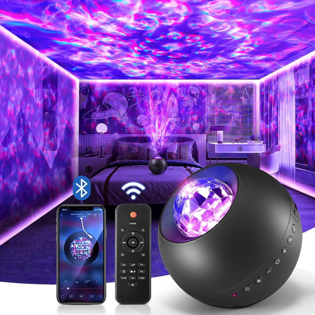 One Fire Galaxy Projector, Vibrant Galaxy Light Projector, White Noise & Bluetooth Room Lights for Bedroom,Remote Timer Kids Night Light,Cute Room Decor for Teen Girl Gifts Trendy Stuff (Black)