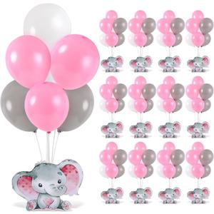 12 Sets Elephant Baby Shower Balloon Stand Kit for Table Pink Elephant with Balloon Centerpieces Decor for Elephant Theme Gender Reveal Birthday Party Photo Props Supplies
