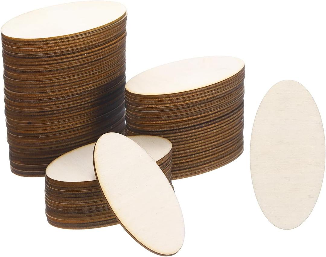 PATIKIL 60x30mm Wood Pieces, 100 Pack Unfinished Oval Wood Shapes Blank Wooden Cutouts Ornaments Natural for Christmas Party Craft Projects