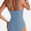 One Piece Swimsuit for Women Tummy Control Mesh Bathing Suits Sexy Push Up Swimsuits Slimming Square Neck Swimwear (Blue, L)