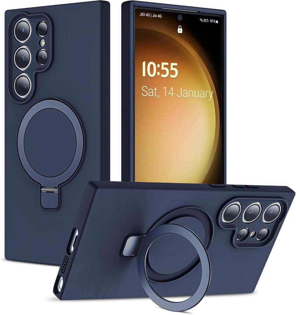 for Samsung Galaxy S23 Ultra Case with Magnetic Invisible Stand [Compatible with MagSafe] Military Drop Tested [Full Camera Protection] Silicone S23 Ultra Case for Women Men, Dark Blue