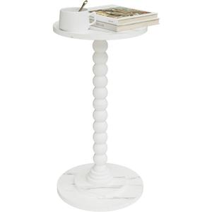 Masupu Round Side Table, Small Drink Table for Small Spaces, Pedestal End Table with Solid Wood Leg for Living Room, Bedroom, Corners(Marble White)