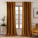 Velvet Curtains Golden Brown Elegant Grommet Curtains Thermal Insulated Soundproof Room Darkening Long Black Out Drapes for Classical Living Room Bedroom Decor 52 x 96 Inch Length Set of 2
