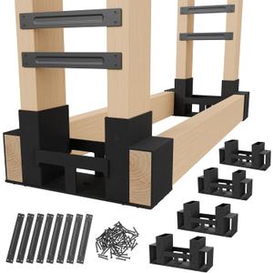 4 Pack Firewood Rack Outdoor Indoor, Heavy-Duty Plastic Firewood Rack Brackets Kit with 8 Support Bars, 3.5mm Thick Adjustable Fire Wood Storage Racks with Drainage Holes (Set of 4)