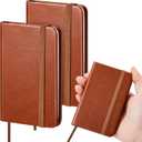 Qeeenar 2 Pcs Mini Brown Leather Pocket Notebook Bulk, 4 x 2.5 Inch Small Journal Note Book, 50 Sheets Hardcover Tiny Notepad Lined for Office Home School Writing Supplies