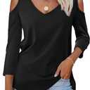 Amoretu Women's Short Sleeve Shirts Cold Shoulder Tops V Neck Blouse Tunic Shirts (Large)