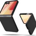 oakxco for Samsung Galaxy Z Flip 7 Phone Case Liquid Silicone, Cute Thin Slim Grip Soft Rubber Gel for Women Men, Smooth Matte TPU Plain Solid Color Girly Simple Case with Camera Cover, Black