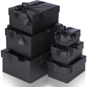 Cholemy 6 Pcs Christmas Nesting Gift Boxes with Lids Xmas Nesting Boxes Stacked Christmas Classic Design in 6 Assorted Sizes for Giving Decorative Wrapping Present Gift (Elegant Style,Black)