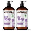Everyone 3in1 Soap, Body Wash, Bubble Bath, Shampoo, 32 Ounce (Pack of 2), Vanilla and Lavender, made with Essential Oils for Men and Women