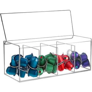 ZWIN Acrylic Coffee Pod Holder with Lid,4 Compartments Organizer ,Coffee Pod Storage for K Cups,Bar Accessories and Organizer for Home