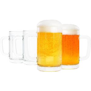 4 Pack Heavy Duty Glass Mugs - 16oz Large Beer Glasses with Handle, Freezer Safe, Classic Beer Mug Set for Bar & Beverages