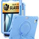 BATYUE Case for iPad Air 11 inch M4 (2026)/M3 (2025)/M2 (2024), iPad Air 5th/4th 10.9 inch(2022/2020), iPad Pro 11" 4th/3rd/2nd/1st with Class Screen Protector,Kickstand & Pencil Holder,SkyBlue