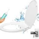 GenieBidet Left Side Bidet Toilet Seat Elongated - Dual Nozzles with T adapter & Bottle - Adjustable Water Pressure & Slow Close Bidet Seat Elongated with No Wiring & Easy Installation