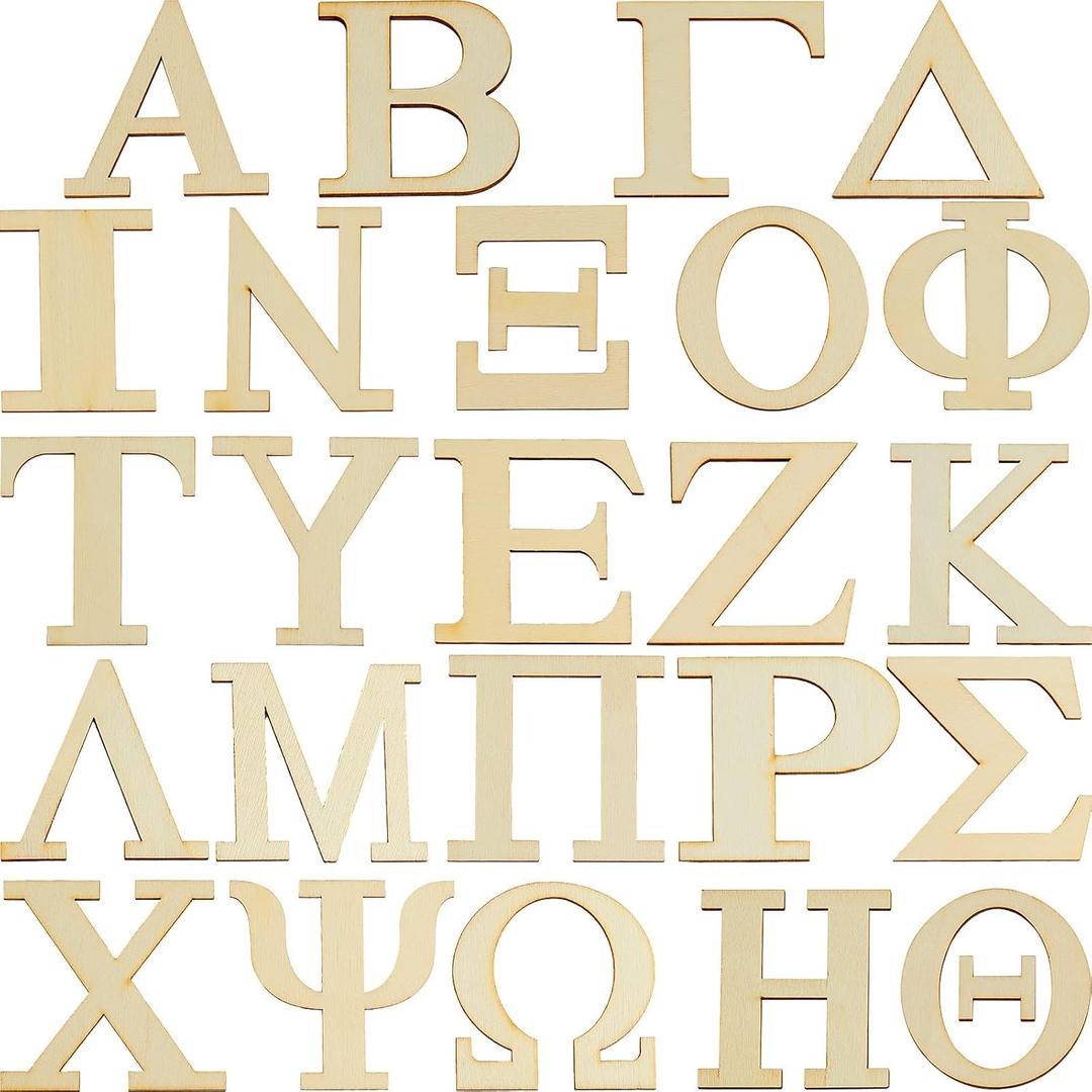 Hicarer 48 Pieces 2 Inch Wooden Greek Letters Single Layer Unfinished Wood Greek Alphabets Wood Letters for DIY Arts and Crafts Home Decorations Making
