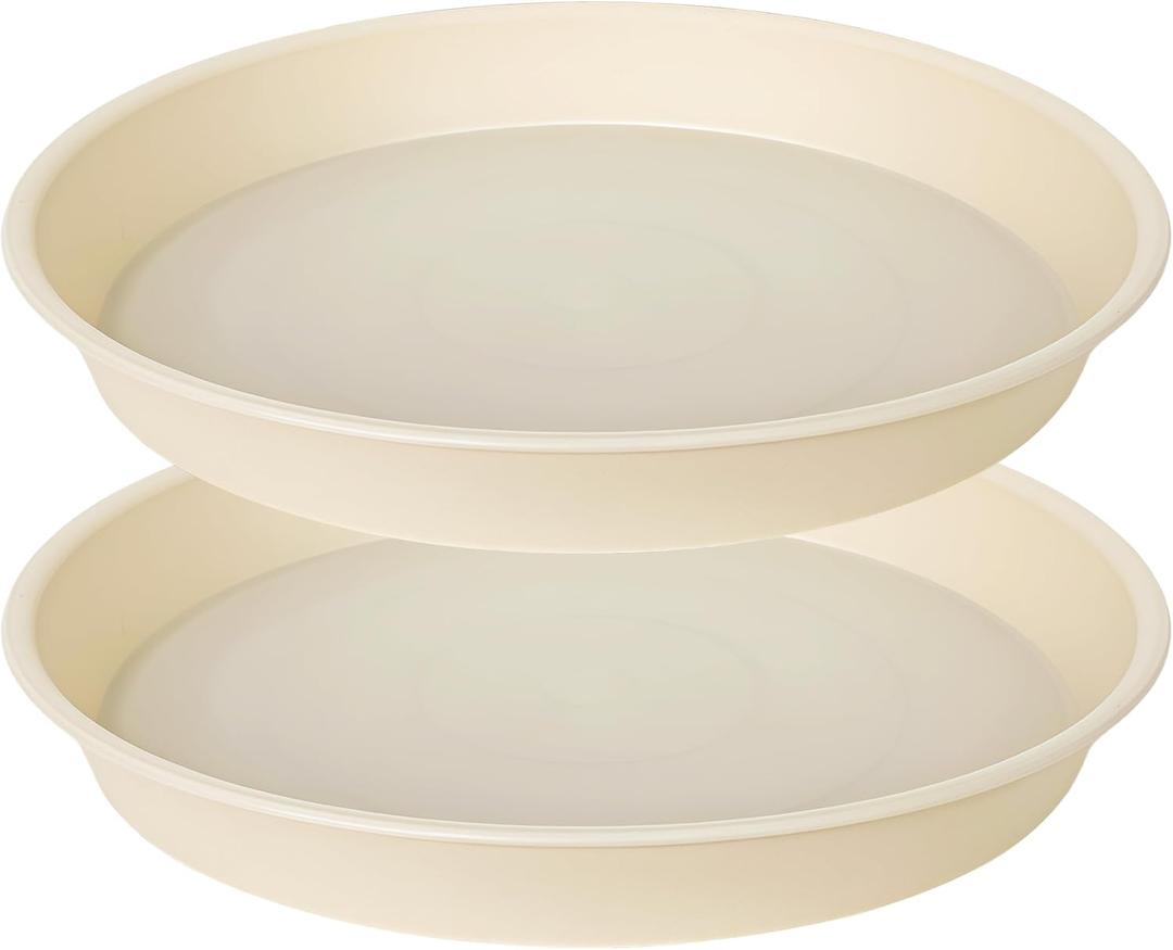 2 Pack of 16 17 inch Plant Saucer (15 inch Base), 2.3" Depth, Plant Trays for Pots, Plastic Plant Saucers for Indoors, Bird Bath Bowls, Flower Pot Drip Trays for Planter (17", Beige)