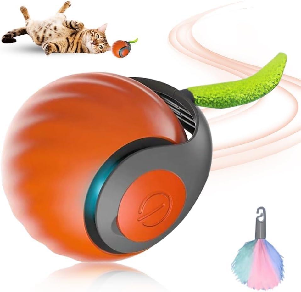2 Pack Speedy Tail 2.0 Interactive Cat Toy, 2025 Smart Rolling Ball for Pets, Automatic Motion Plaything for Cats and Dogs, Self-Moving Orange Pet Play Ball.
