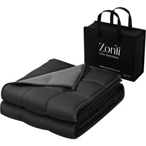 ZonLi Weighted Blanket (48''x72'', 15lbs, Grey/Black), Cooling Weighted Blankets for Adults, High Breathability Heavy Blanket, Soft Material with Premium Glass Beads