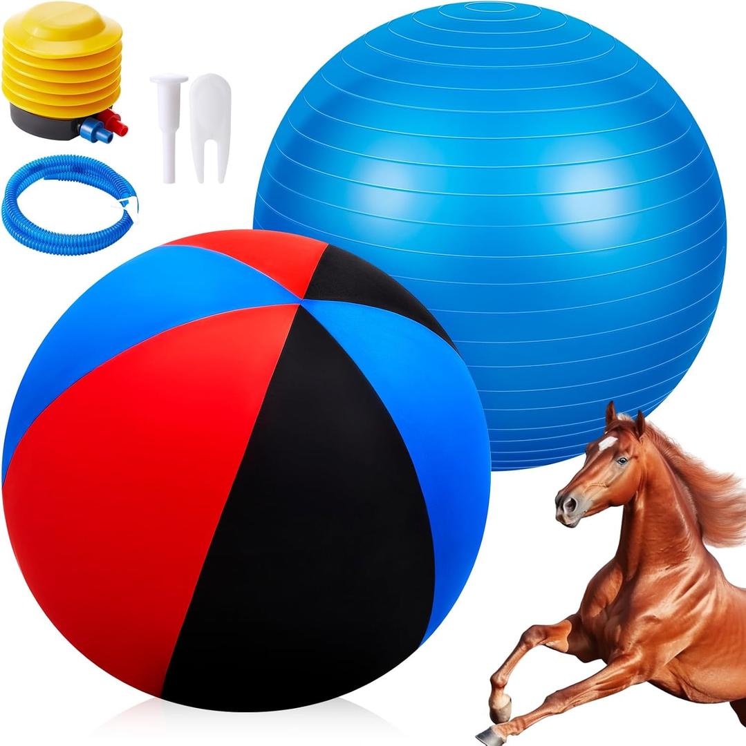 30 Inch Giant Herding Ball with Ball Cover Anti Burst Please Watch VCR for How to Inflation Horse Toys for Horses Entertainment Play, Pump Included(Cute, Blue)