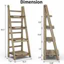 Ladder Shelves - Folding Wooden Ladder Bookshelf, 4-Tier Retro Plant Stand Storage Shelves for Home Living Room, Light Brown