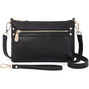 BOSTANTEN Small Crossbody Purse Leather Wristlet Purses for Women with Zipper Pocket Casual Clutch Bags (A-black-wide Bottom)