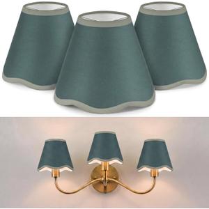 VIHOSE Set of 3 3" Top x 6" Bottom x 5"High Lamp Shade with Petal Edge, Fabric Scalloped Lampshade, for Floor Wall Table Lamps Living Room Bedroom Easy Assembly (Dark Green)