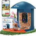 Smart Bird Feeder with Camera, 2K HD Birdwatching Camera with AI Identify Bird Species & Solar Panel, Auto Video Capture & Instant Notifications, Ideal Gifts for Lover, Deep Blue