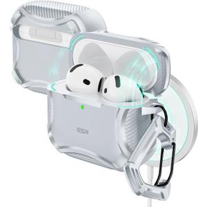 ESR for AirPods 4 Case, Compatible with AirPods 4th Generation Case (2024), Compatible with MagSafe, Powerful Drop Protection, Magnetic Lid, Cyber Series, Desert Titanium,Gray
