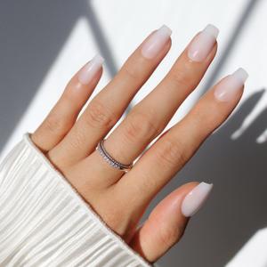 Glamnetic Press On Nails - Medium Coffin Fake Nails, Milky White Nails, Oat Milk | 15 Sizes - 30 Nail Kit with Glue | Gift for Mom