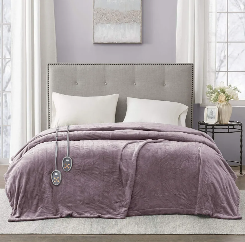 Beautyrest Heated Plush Elect Electric Blanket with 20 Heat Level Setting Controllers Equip with Secure Comfort Technology and 10 Hours Auto Shut Off, King: 90x100, Lavender, BR54-0657