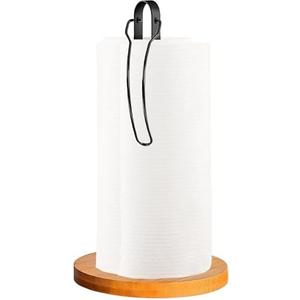 Wood Paper Towel Holder Countertop, TONLEA Kitchen Paper Towel Holder FreeStanding with Fixer for Kitchen and Bathroom Organization, Kitchen Roll Holder for Standard and Large Rolls