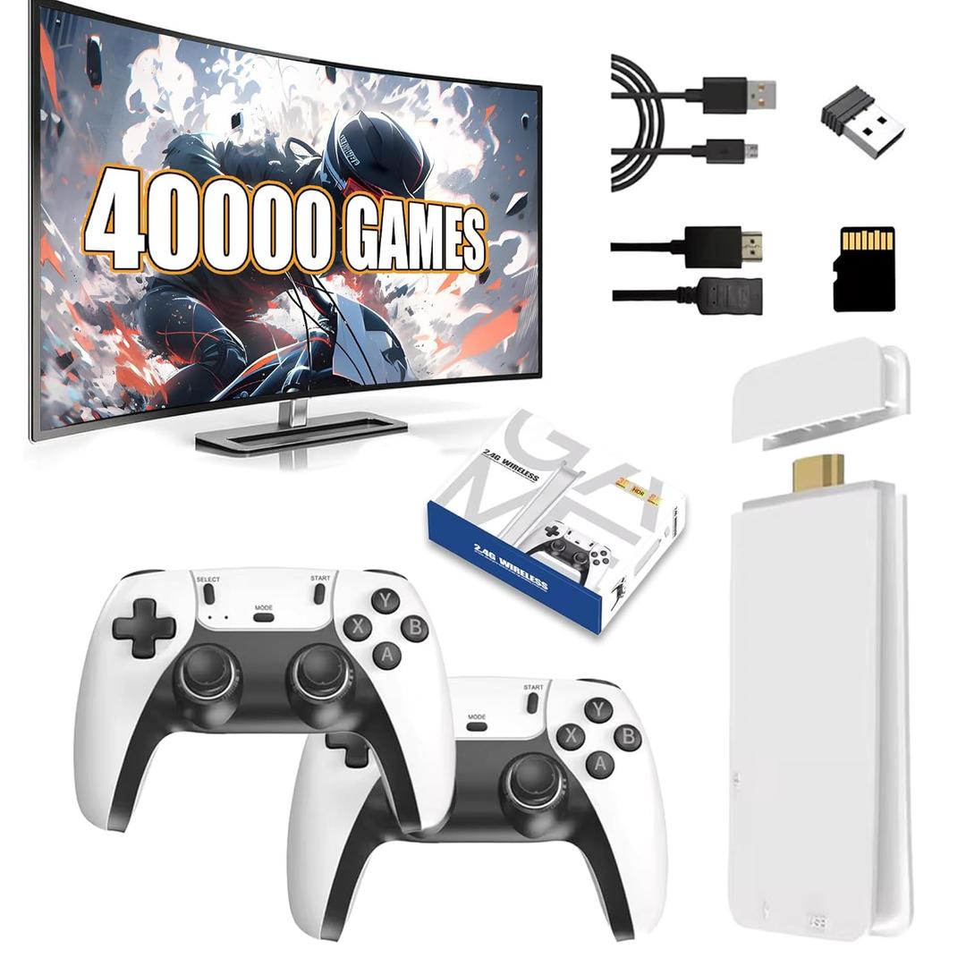 4K TV Game Stick M15 Built-in 3/40000+ Retro Games 64GB Console with Wireless Gamepads, Supports 23+ Simulators for HD TV Gaming - 64GB-40000-games