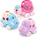 Baby Girl Toys Gifts for 1 2 Year Old Girls, Pink Cars for Babies 6-12 12-18 Months, Push and Go Trucks for Toddlers, Soft Rattle Toys for One 1+ Infants First Birthday Easter Gifts