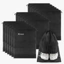 18 Pack Shoe Bags for Travel, Large Travel Shoe Bags for Packing with Clear Window, Dustproof Drawstring Travel Shoe Storage Bags Travel Essentials for Men & Women, Black 12x18