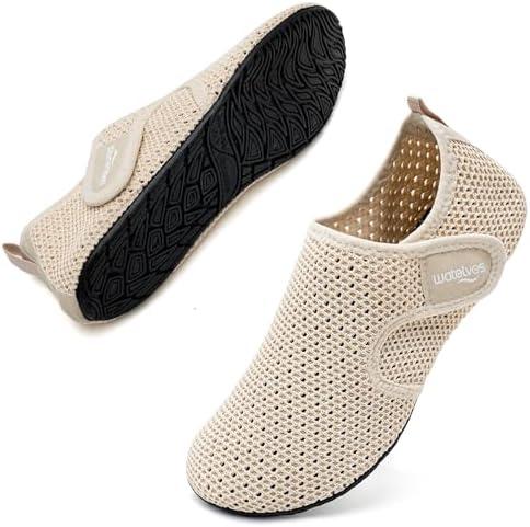 WateLves Water Shoes for Women Men Swim Beach Aqua Socks Quick Dry Barefoot House Slippers Travel Shoes with Adjustable Magic Tape for Pool Diving Boating Yoga Surf. Size 38,39