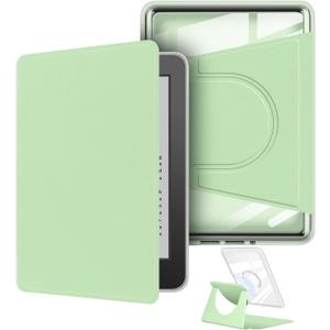 360 Degree Rotating Case for Kindle, Detachable Magnetic Design Protective Adjustable Stand Cover Clear Back with Auto Sleep/Wake for 6.8" Kindle Paperwhite (11th Generation-2021 Release), Light Green