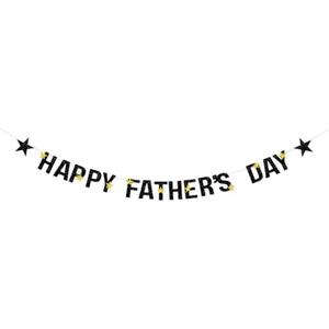 Happy Father's Day Glitter Black Beer Bunting Banner for Dad Father's Party Decorations Backdrop Garland for Father's Day (Black Gold Star)