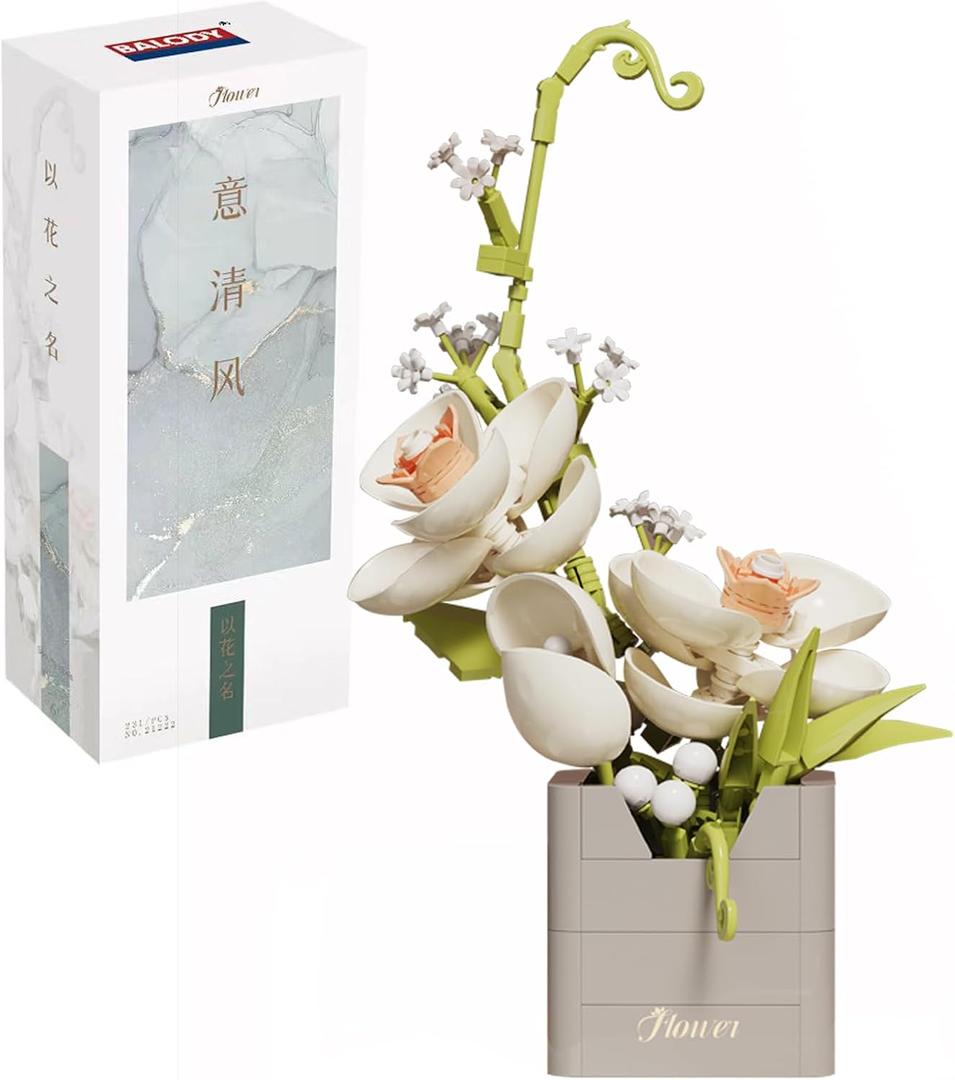 Artificial Flower Bouquet Building Set for Adult,Mini Plant Bonsai Tree Friend Set for Girl,Botanical Collection Gift for Kids,Orchid Building Blocks Birthday Gift for Mom Women Wife Girlfriend