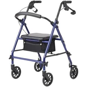 Medline Rollator Walker with Seat, Steel Rolling Walker with 6-inch Wheels Supports up to 350 lbs, Medical Walker, Blue