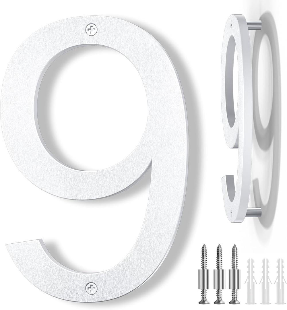 8 Inch Large Floating House Numbers, White Modern House Number for Outside, Home Address Numbers for Outdoor Garage Gate Wall Street (9)