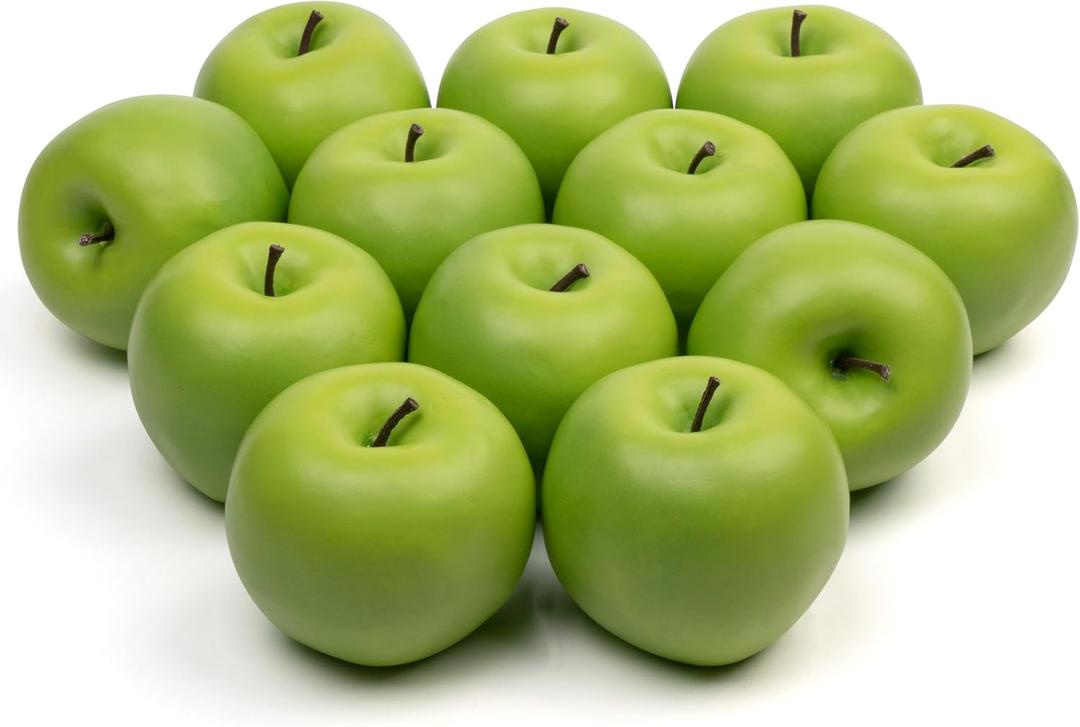 12Pcs Artificial Apples, Fake Fruit Faux Apples for Home Kitchen Table Fruit Bowl Decor, Holiday Decorations, Photography Props (Green)