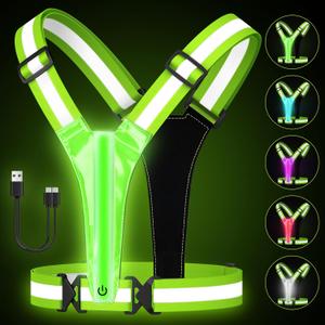 LED Reflective Running Vest, 5 Colors Light Up Running Vest,Rechargeable Running Gear for Men & Women (Green)