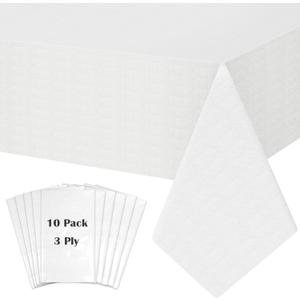 White Paper Tablecloths for Rectangle Tables 10 Pack, 54''108'' Disposale Table Cloth for 3-9 Ft Tables, Paper & Plastic Party Table Cover for Birthday, Outdoor, Wedding, Banquet