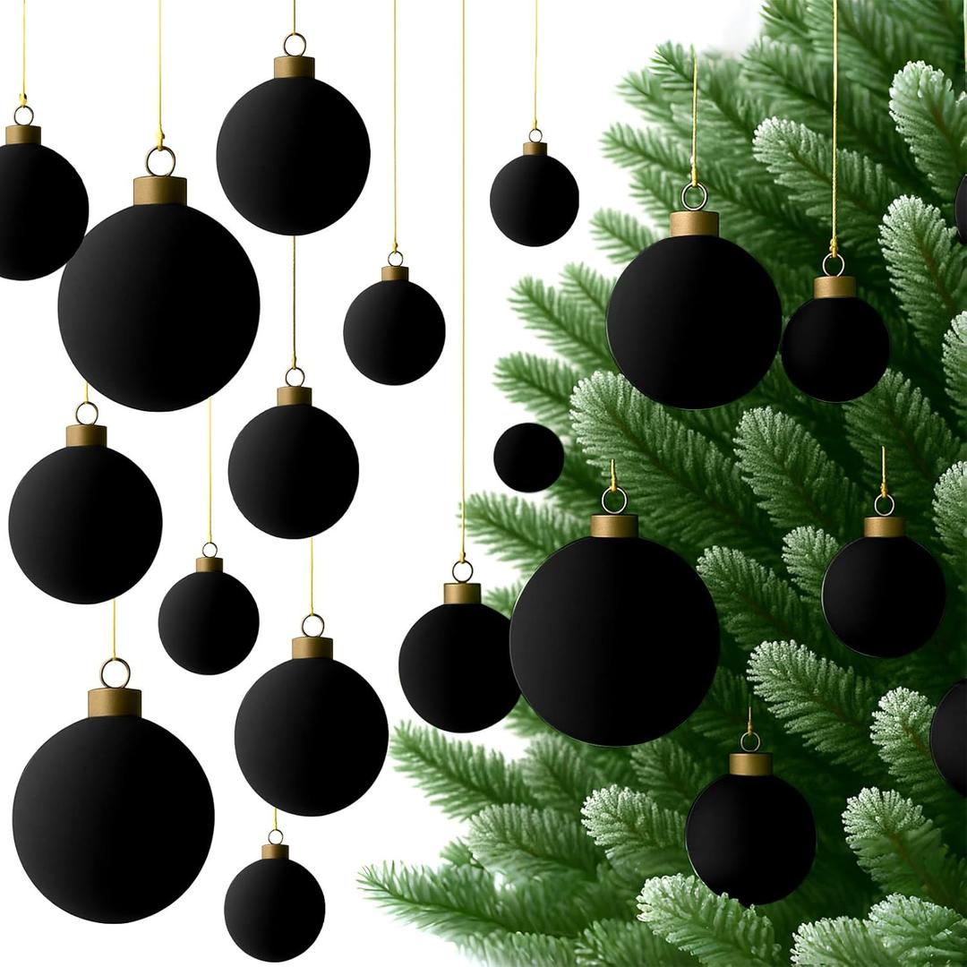36 Pcs Black Velvet Christmas Balls Bulk - 2.36", 2.76", 3.15" Flocked Christmas Tree Ball Ornaments Hanging Decoration for Xmas Tree, Wreath, Home or Party Decorations