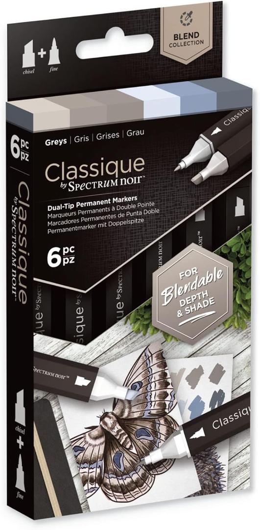 Spectrum Noir Classique Blend Marker Dual Nib Pens Set-Greys-Pack of 6