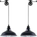 Plug in Pendant Light Industrial Pulley Pendant Lamp E26 Vintage Hanging Light Fixture With 16.4ft Cord On/Off Switch For Pool Table,Houseplant Grow lights,Kitchen Island,Sink 2 Pack Black