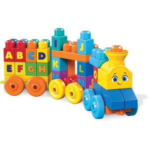 MEGA BLOKS First Builders Toddler Building Blocks Toy Set, ABC Musical Train with 50 Pieces, Music and Sounds, Ages 1+ Years