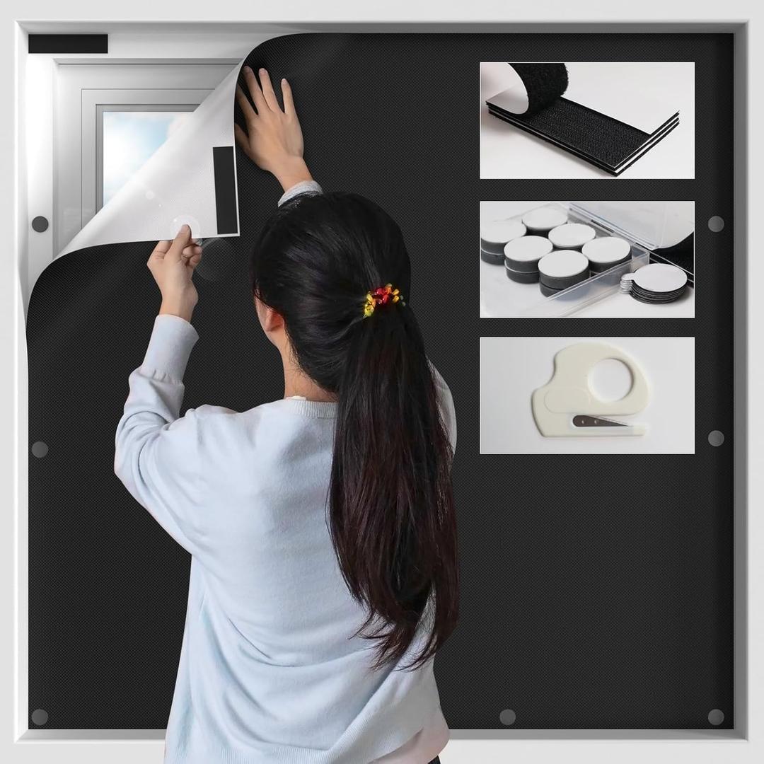 BKSAI 100% Blackout Window Cover, Portable Magnetic Black Out Curtains for Window, Black Out Shades No Drill Cuttable Blackout Blinds for Bedroom, RV, Nursery, Media Room, 118x57 inch