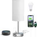 Fenmzee Touch Bedside Lamp - White, 3-Way Dimmable, USB A + C Charging, AC Outlet, 17.4inch Medium