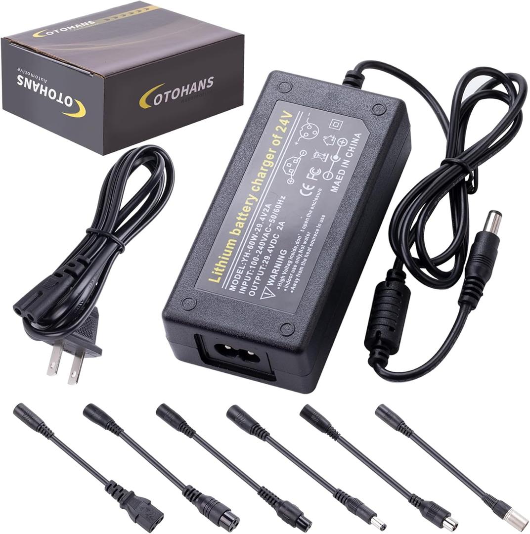 29.4V 2A Fast Battery Charger with 7-in-1 Plug - Universal Charger for 24V 25.2V 25.9V 7S Lithium Batteries Charger Compatible with gotrax, Jetson, Voyage, ninebot, Razor