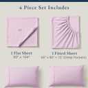 LANE LINEN 100% Organic Cotton Queen Sheets, Low Pill Fade Resistant Classic Percale Weave Bedsheets for Queen Size Bed, 15" Deep Pocket Sustainably Produced Mercerized Cotton Sheeting- Orchid Petal